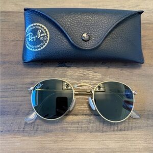 Ray-Ban Round Gold Frame Sunglasses with Green Lenses 47M